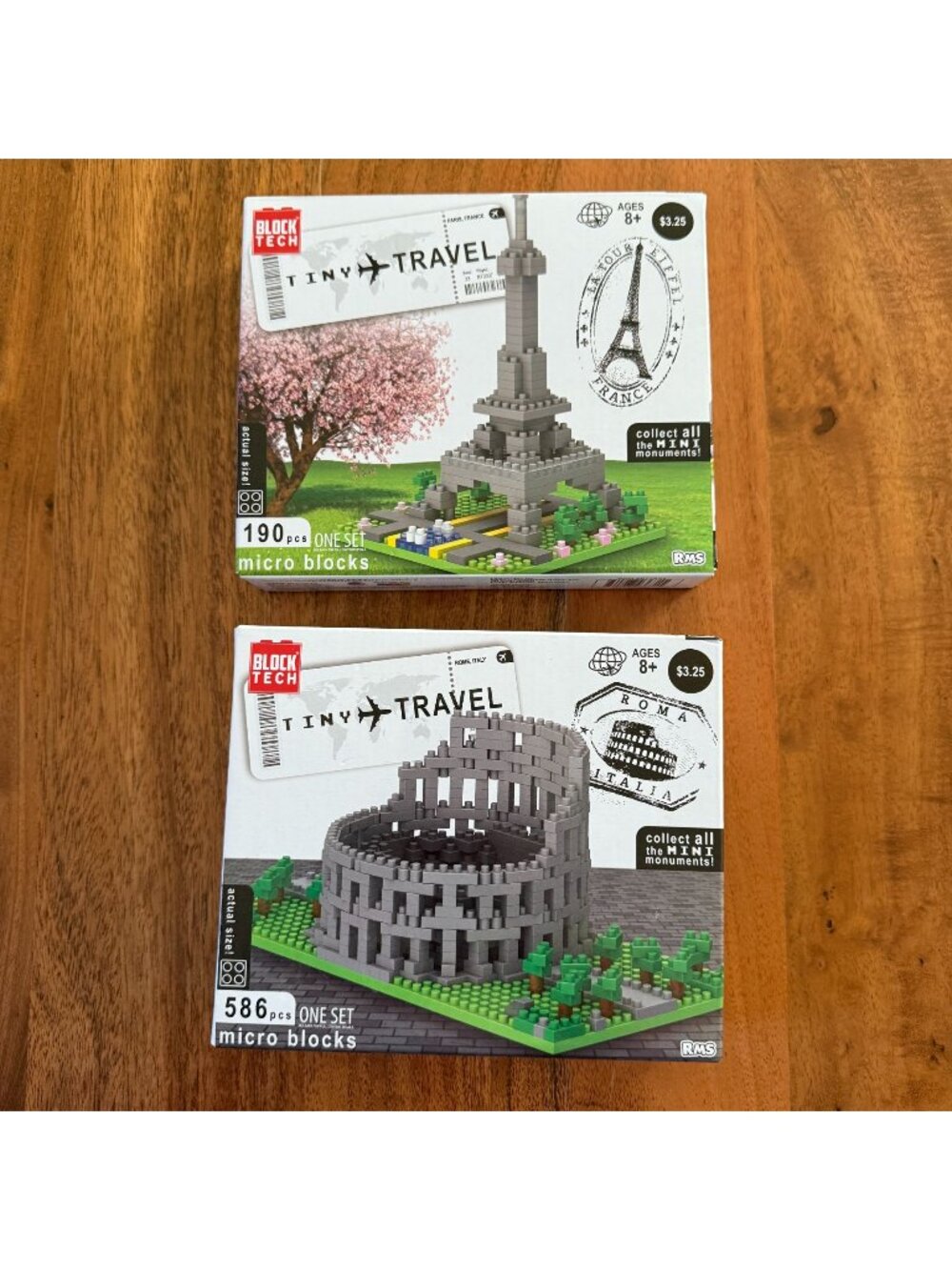 Block Tech Tiny Travel Micro Blocks Set: Eiffel Tower 190pcs & Colosseum 586pcs